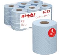 WypAll® L10 Wiping Paper Rolls, Blue 1-Ply Centrefeed Rolls for Food & Hygiene Tasks - Embossed for Strength - 6 Rolls x 430 Sheets (2,580 Total), Model Nr. 6223