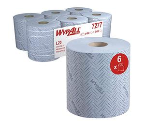 WypAll L20 Cleaning and Maintenance Blue Wiping Paper 7277-2 Ply Centrefeed Rolls - 6 Blue Rolls x 400 Paper Wipers (2,400 Total)