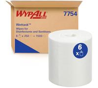 WypAll Wettask Wipes for Disinfectants & Sanitisers 7754 - Multi Surface Wipes - 6 Rolls x 250 White Cleaning Wipes (1,500 Total)