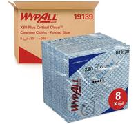 WypAll X80 Plus Critical Clean Cloths 19139 - Blue Colour Coded Cleaning Cloths - 8 Packs x 30 Quarter Fold Blue Cloths (240 Reusable Wipes)