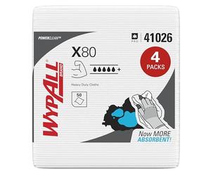 WypAll X80 Power Clean Cleaning Cloths 8388 - Reusable Cloths - 4 Packs x 50 Quarterfold, White, Absorbent Cloths (200 Total)