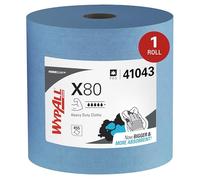 WypAll X80 Power Clean Heavy Duty Cloths, Reusable, High Absorbency, Hydroknit Technology, 1-Ply Roll Format, 1 Large Blue Roll x 455 Wipers (455 Total), Model Nr. 8347