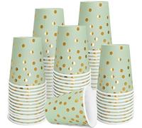 WYQJHKV Sage Green and Gold Paper Cups,9 oz Sage Green and Gold Disposable Cups,Gold Foil Dot Paper Cups for Birthday Wedding Party Supplies(50 Pcs)