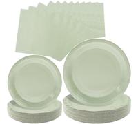 WYQJHKV Sage Green Paper Plates,100 Pcs-50 Pcs Sage Green Paper Dessert Plates+50 Pcs Sage Green Napkins,Disposable Dinner Plates for Jungle Birthday Bridal Shower Party Supplies