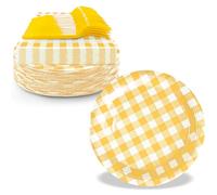 WYQJHKV Serve 35 Yellow Gingham Party Supplies Include 7 Inch Disposable Yellow Dessert Paper Plates and Napkins for Wedding Baby Shower Birthday Party(105 Pcs)