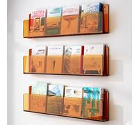 WYQXTY Acrylic Wall Mounted Floating Bookshelf Rack Acrylic Wall-Mounted Magazine Holder Brochure Rack Multicolor 40-120cm Width 1/2/3 Pack(3 Pack Orange,W 40cm/15.7IN)