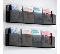 WYQXTY Acrylic Wall Mounted Floating Bookshelf Rack Acrylic Wall-Mounted Magazine Holder Brochure Rack Multicolor 40-120cm Width 1/2/3 Pack(2 Pack Black,W 60cm/23.6IN)