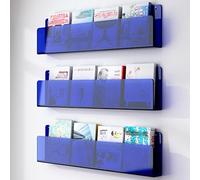 WYQXTY Acrylic Wall Mounted Floating Bookshelf Rack Acrylic Wall-Mounted Magazine Holder Brochure Rack Multicolor 40-120cm Width 1/2/3 Pack(3 Pack Blue,W 60cm/23.6IN)