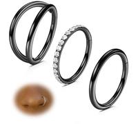WYR 20G 18G 16G 14G Nose Rings Hoop: 3 Pcs Surgical Steel 7mm 8mm 9mm 10mm Septum Rings Clicker for Lip Cartilage Helix Tragus Conch Rook Daith Lobe Seamless Hoop Unisex Hinged Body Piercing Jewelry
