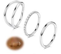 WYR 20G 18G 16G 14G Nose Rings Hoop: 3 Pcs Surgical Steel 7mm 8mm 9mm 10mm Septum Rings Clicker for Lip Cartilage Helix Tragus Conch Rook Daith Lobe Seamless Hoop Unisex Hinged Body Piercing Jewelry