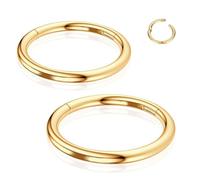 WYR Titanium Nose Rings Hoops: 2Pcs 20G 18G 16G Septum Clicker Cartilage Helix Daith Earring 6mm to 12mm Conch Piercing Jewelry Black Silver Gold, Metal, no gemstone