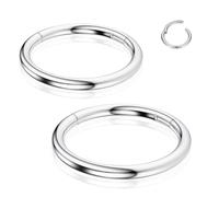 WYR Titanium Nose Rings Hoops: 2Pcs 20G 18G 16G Septum Clicker Cartilage Helix Daith Earring 6mm to 12mm Conch Piercing Jewelry Black Silver Gold, Metal, no gemstone