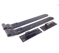 Wyre Direct Cranked Gate Hinges - Heavy-Duty Hook and Band Hinges for Wooden Garden, Farm & Barn Doors - Black, 450mm (18"), 1 Pair