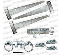 Wyre Direct® Gate Fitting Kit - 12" Heavy-Duty Hinge Set with Brenton Bolt & Ring Latch | BZP Zinc-Plated Gate Hardware for Wooden Gates | Includes 3 x Tee Hinges, Bolt, Latch & Fixings