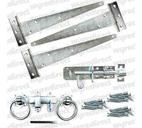 Wyre Direct Gate Hinges for Wooden Gates, Gate Fitting Kit Set with Brenton Bolt Ring Latch Wooden Gate BZP - Farm Gate Hinges, Garden Gate Kit, Gate Latch for Wooden Gates, Gate Hinges 16 inch