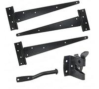 Wyre Direct Heavy Duty Gate Hinges, Door Hinges Ideal for Wood & Shed Doors - T Hinges for Wood, Farm Gate Hinges, Gate Fitting Set 12" Tee Hinge Set Auto Catch for Garden Shed Gate (Black)