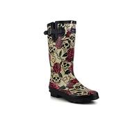 Wyre Valley Womens Ladies Adjustable Calf Wellies Waterproof Festival Dog Walking Rain Wellington Boot (8 UK, Skull Roses, numeric_8)