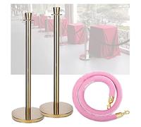 WYRMB Crowd Control StanchionSet of 3 Pieces Stanchion Set w/Velvet rope Hotel Mall Exhibition Wedding Crowd Control Barriers,Gold Pole-Pink rope