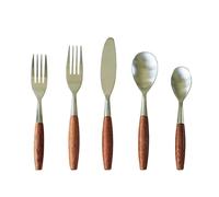 WYRMB Silverware Flatware Cutlery Set, 5/20/30/40/50/60pcs Stainless Steel Cutlery Steak Knife And Fork Spoon Set Vintage Rosewood Solid Wood Handle Dessert Spoon And Fork,Silver-5 Pieces for 1