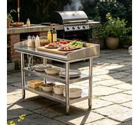 WYRNOBRX 31.5" Metal Table with Adjustable Legs Stainless Steel Workbench Two/Three-Tier Shelving Unit Shelves with Raised Edges for Kneading Dough And Chopping Vegetables,Silver/A,L80*H80*W60