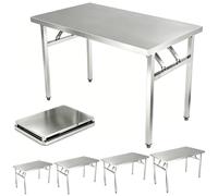 WYRNOBRX Rectangular for Home Use with Leg Pad Portable Restaurant Tables Simple Stainless Steel Folding Table Outdoor Workbench for Garage, Kitchen And Folding Utility,Silver,L60*H55*W50