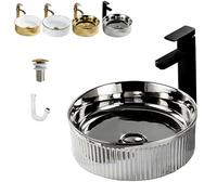 WYRNOBRX Round Vessel Sink 15 Inch Counter Basin with Drain White Ceramic Bathroom Sinks Modern Classic Vanity Art Basin Small Porcelain Hand Wash Basin for Home Restaurant,Silver,L15*W15*H5