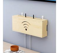 WYRNOBRX Router Shelf Wall Mount Wifi Router Box Hider Modem Cover with Cable Management Power Strip Organizer Storage Box Multiple Cable Holes Decorative Home White Large,Natural,L12*H8*W4