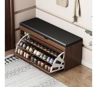WYRNOBRX Shoe Cabinet Storage 31.49" Fluted Shoe Rack with Padded Seat Cushion Multi-Tier Storage Rack Wood Shoe-Changing Bench for Hallway Living Enterrway Vintage Brown,Brown,L31*W12*H20