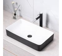 WYRNOBRX Vessel Sink Rectangular 24"X14" Modern White Bathroom Wash Basin Rectangle Above Counter Porcelain Ceramic Vessel Wash Hand Basin Art Basin No Accessories Included,White,L24*W14*H4