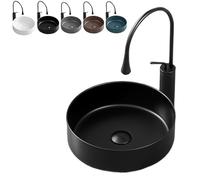 WYRNOBRX White Bathroom Sink 12 Inch Round Wash Basin Above Counter Ceramic Small Sinks Bowl Modern Wash Hand Basin for Bathrooms Home Restaurant No Accessories Included,Black,L16*W16*H5