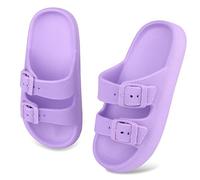 WYSFLY Kids Cloud Slides Boys Girls Adjustable Double Buckle EVA Flat Sandals Summer Pillow Slippers Shower Beach Pool Sliders Purple 12 UK Little Kid