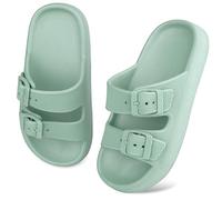 WYSFLY Kids Cloud Slides Boys Girls Adjustable Double Buckle EVA Flat Sandals Summer Pillow Slippers Shower Beach Pool Sliders Green 13 UK Little Kid