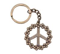 WYSIWYG 1pcs 38mm Flower Peace Sign Charms Keyrings Antique Bronze Color Zinc Alloy Ring Size 28Mm