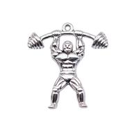 WYSIWYG 5pcs 30x28mm Weightlifter Charms Antique Silver Color Zinc Alloy