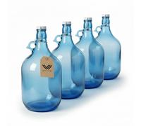 WYSKONT 5L Glass Bottle Blue/Sea Blue with Swing Top and Handle | Robust, Thick-Walled Glass Balloon for Storing Water, Juices, Kombucha, Wine & Liquors | Öff 2.9 cm, Height 36 cm - Pack of 4