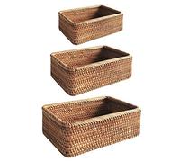 WYSRJ 3Pcs Natural Rattan Storage Baskets, Rectangular Woven Fruit Baskets, Woven Basket Organization and Storage Countertop Living Room Home Decor