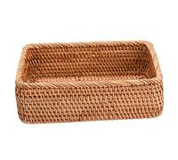 WYSRJ Natural Rattan Storage Baskets, Rectangular Woven Fruit Baskets, Woven Basket Organization and Storage Countertop Living Room Home Decor