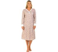 Wysteria Lane Women’s Cotton Rich Long Sleeve Leopard Print Jersey Nightdress (Heather Beige, Small, UK: 8-10 EU: 36-38)