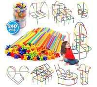WYSWYG 240 Pieces Reusable Construction Tubes and Connectors Toys, Den Fort Building Kit for Kids Age 3+, Building Straw Construction Toys