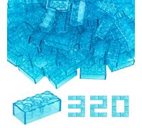 WYSWYG Building Bricks 2x4 Stud 320 Pcs, Transparent Blue, Classic Building Blocks Set, Compatible with Construction Building Blocks.