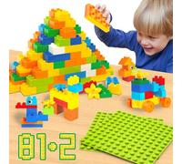 WYSWYG Classic Big Building Block Set, Large 81 Pieces Building Bricks and 2 Base Plates, Compatible with Duplo Building Bricks, Toddler STEM Toys for Boys Girls Age 3 4 5 6 Years Old.