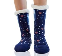 WYTartist Women Slipper Socks Super Soft and Warm Fleece Lined Socks Stripe Cute Animals Winter Socks for Women and Girls (Navy Owl)