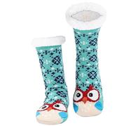 WYTartist Women's Slipper Socks - Super Soft and Warm Fleece Lined Winter Socks with Cute Animal Stripe Pattern (Owl)