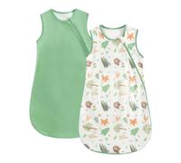 WYTbaby 2 Pack Baby Sleeping Bag 1.0 Tog - 100% Cotton Baby Sleep Sack Wearable Blanket for Infants 12-18 Months,Fox Print + Green