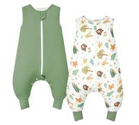 WYTbaby 2 Pack Baby Sleeping Bag with Legs 1.0 Tog Toddler Sleeping Bag 100% Cotton Baby Sleep Sack for Boys and Girls, Forest Animals + Light Green 90 cm