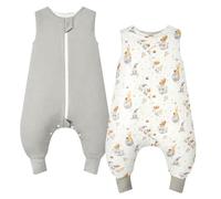 WYTbaby 2 Pack Sleeping Bag with Legs 1.0 Tog Toddler Wearable Blankets 100% Cotton Baby Sleep Sack for Boys and Girls, Fantasy Bear + Gray 70 cm