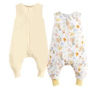 WYTbaby 2 Pack Sleeping Bag with Legs 1.0 Tog Toddler Wearable Blankets 100% Cotton Baby Sleep Sack for Boys and Girls, Moon + Dark Blue 90 cm