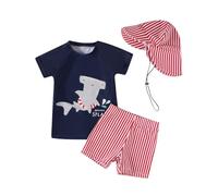 WYTbaby Baby Boy Swimsuit Two Pieces Shark Print Toddler Swimming Costume Bathing Suit with Hat for 18-24 Months,Red