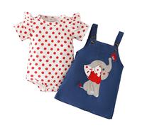 WYTbaby Baby Girl Clothes Newborn Dress Set Short Sleeve Ruffled Romper + Elephant Jeans Dress Summer Outfits 12-18 Months