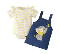 WYTbaby Baby Girl Clothes Newborn Dress Set Short Sleeve Ruffled Romper + Elephant Jeans Dress Summer Outfits 3-6 Months